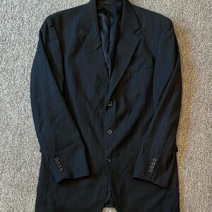 Oscar de la Renta Men’s Black Pinstriped Classic Suit Blazer Size 44XL Wedding